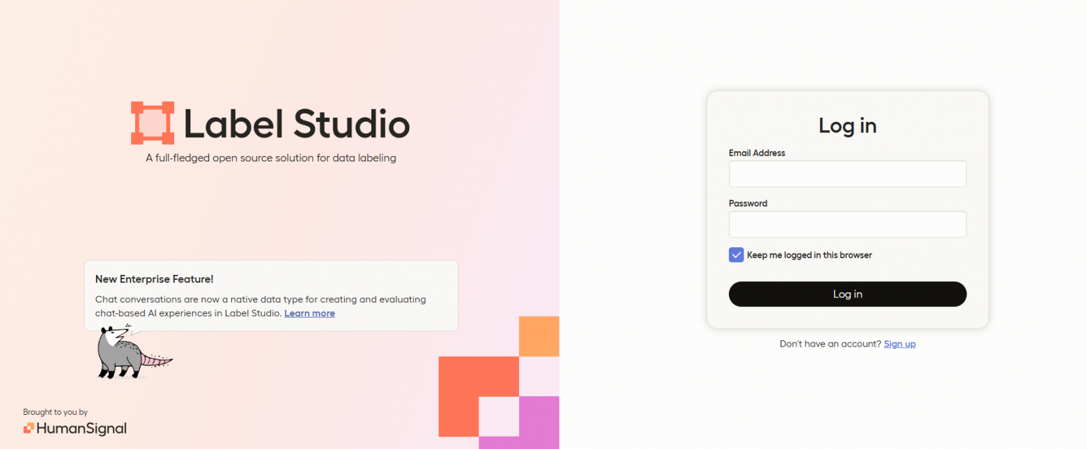 Страница авторизации Label Studio